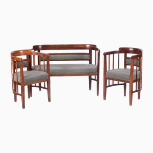 Grünes Jugendstil Wohnzimmer Set aus Buche, Josef Hoffmann zugeschrieben, 1910er, 3er Set