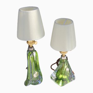 Green Crystal Lamps by Val St Lambert, Set of 2