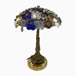 Lámpara de mesa vintage de bronce con cristal de Murano, 1960