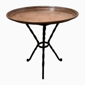 Antique Side Table with Wrought Iron Legs and Copper Table Top