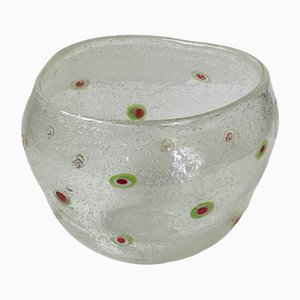 Cuenco de cristal burbuja de Murano soplado con flores, años 60