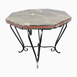 French Art Deco Side Table with Iron Frame & Marble Top, 1920s