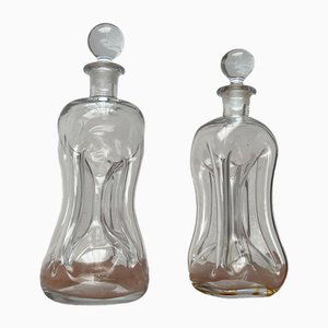 Botellas Kluk Kluk danesas vintage de vidrio de Holmegaard, años 70. Juego de 2