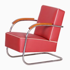 Bauhaus Red Tubular Cantilever Armchair from Mücke-Melder, 1930s