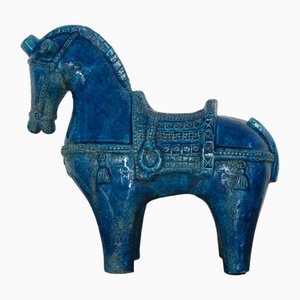 Escultura de caballo de cerámica azul de Aldo Londi para Bitossi Fiorentino, 1960