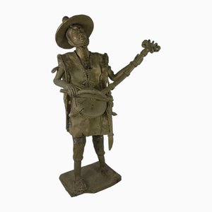 Beninese Brass Sculpture with Musician, 1950s