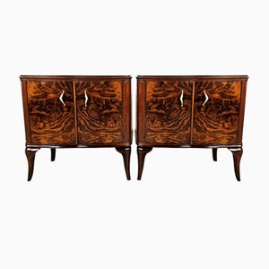 Bedside Tables in Walnut with Brass Handles, 1950, Set of 2