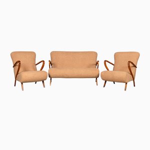 20th Century Italian Sofa and Armchairs in Toffee Bouclé by Paulo Buffa, 1950s, Set of 3
