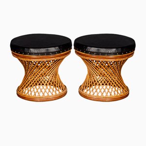 Tabourets Bas en Bambou, 1960s, Set de 2