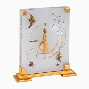 Horloge de Cheminée 20ème Siècle en Laiton et Verre Acrylique de Jaeger-LeCoultre, 1960s