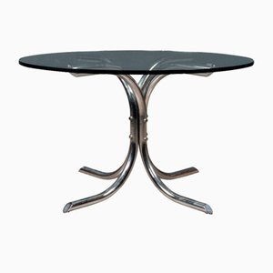 Italian Glass and Tubular Metal Dining Table, 1970s