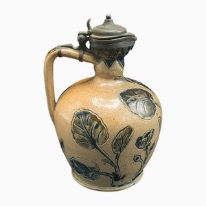 English Victorian Ceramic and Silver Flagon by Arthur Barlow