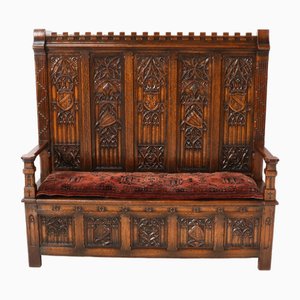 Gothic Revival Oak Hall Bench, 1900s