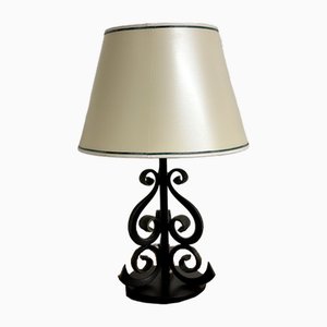 Brutalist Table Lamp with Wrought Iron Base