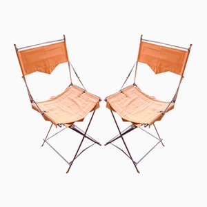 Creole Boat Folding Chairs in Stainless Steel and Canvas attributed to Maurizio Gucci, 1985, Set of 2
