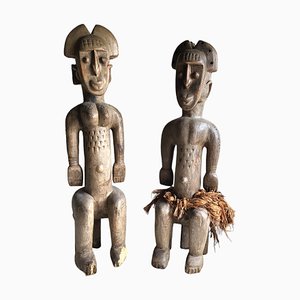 African Artist, Figures, Wood Carved Sculptures, Set of 2