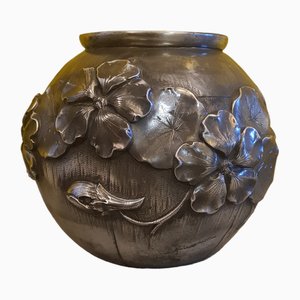 Vase Art Déco en Étain par Lucien Houzeaux, France, 1920s