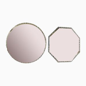 Small Octagonal and Round Beveled Mirrors, 1950s, Set of 2