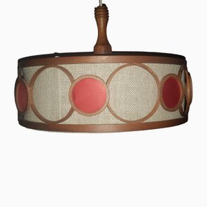 Mid-Century Scandinavian Pendant in Fabric and Teak