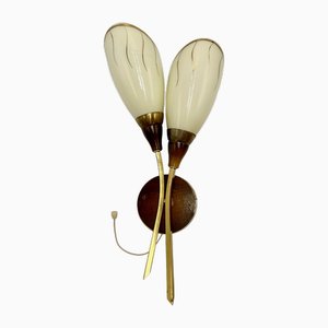 Mid-Century Wandlampe aus Messing & Holz, 1950er