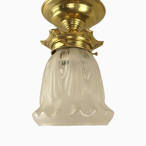 Jugendstil Deckenlampe aus Messing & Glas, Frankreich, 1915