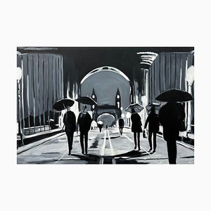 Angela Wakefield Black & White Painting of Hammersmith Bridge in London by British Urban Artist, 2010