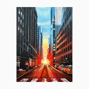 Angela Wakefield Manhattan Henge New York City Dramatic Sunset by British Urban Landscape Artist, 2020