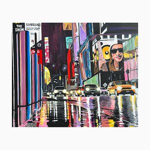 Angela Wakefield Painting of Broadway New York City Street Scene after the Rain by British Artist, 2023