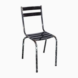 French Artprog Sky Black Metal Stacking Outdoor Chair attributed to Tolix, 1950s