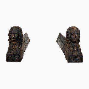 Andirons in ghisa con l'immagine di Beethoven, metà XIX secolo, set di 2