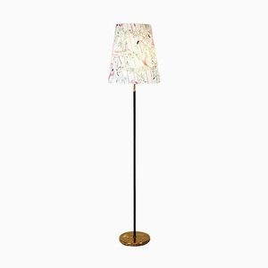 Lampadaire Mid-Century en Laiton avec Abat-Jour Flamant Rose par JT Kalmar, Autriche, 1950s