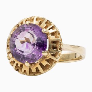 Vintage 14k Yellow Gold Cocktail Ring with Amethyst, 1970s