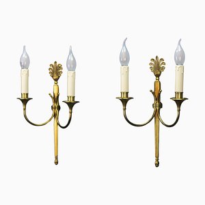 French Art Deco Brass Twin-Arm Sconces, 1930, Set of 2