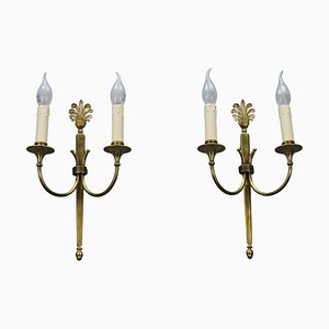 French Art Deco Brass Twin-Arm Sconces, 1930, Set of 2