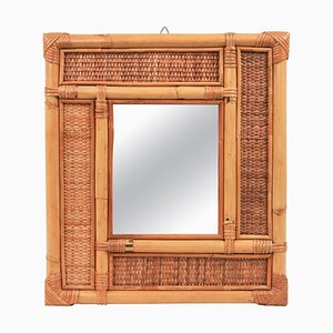Mid-Century Bamboo and Rattan Wall Mirror in the style of Vivai Del Sud, Italy, 1970s
