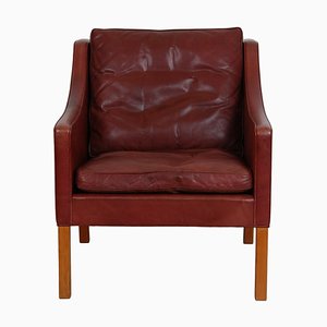 Fauteuil Modèle 2207 en Cuir Anilin Rouge par Børge Mogensen, Inde, 1990s