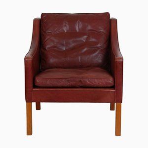 Modell 2207 Sessel aus rotem indischem Anilinleder von Børge Mogensen, 1990er