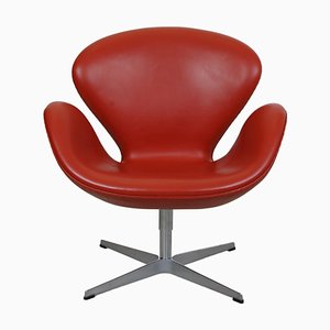 Swan Chair in Original Red Leather by Arne Jacobsen, 2000s