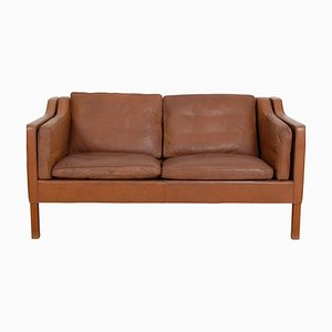 2-Sitzer Sofa Modell 2212 aus Braunem Leder von Børge Mogensen, 1980er