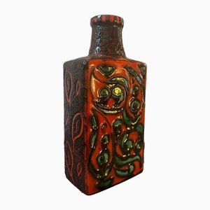 Vase Fat Lava Moderniste en Céramique Rouge, Noire et Verte de Scheurich, Allemagne, 1970s