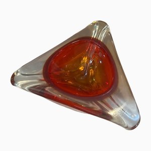 Large Modernist Red Sommerso Murano Glass Triangular Ashtray attributed to Seguso, 1960s