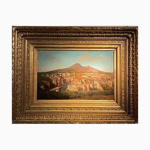 Alessandro La Volpe, View of Pompeii, Oil on Canvas, 1800s, Framed
