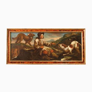 Lombard Artist, The Shepherd with His Dogs, 1660, Oil on Canvas, Framed