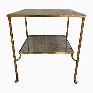 Mid-Century French Side Table in Faux Bamboo with Eglomise Glass, 1950s