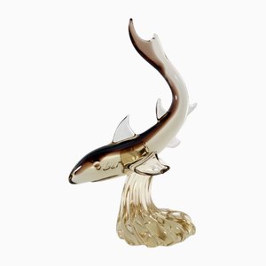 Large Vintage Brown and Amber Murano Glass Shark from Seguso, 1960s