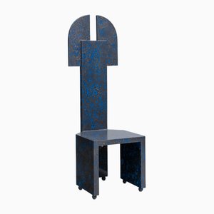 Postmodern High-Back Blue Chair, 1980s