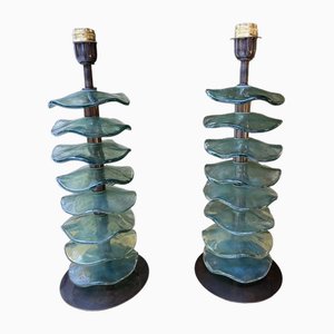 Blue Petal Lamps in Murano Glass, Set of 2