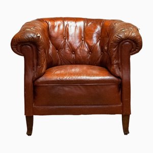 Swedish Tufted Club Chair in Leather, 1940s