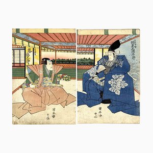 Utagawa Kuniyasu, Teller von Kanadeon Chushing, Holzschnitt, 1820