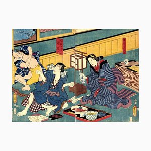 Utagawa Kunisada (Toyokuni III), drame romantique, gravure sur bois, années 1850